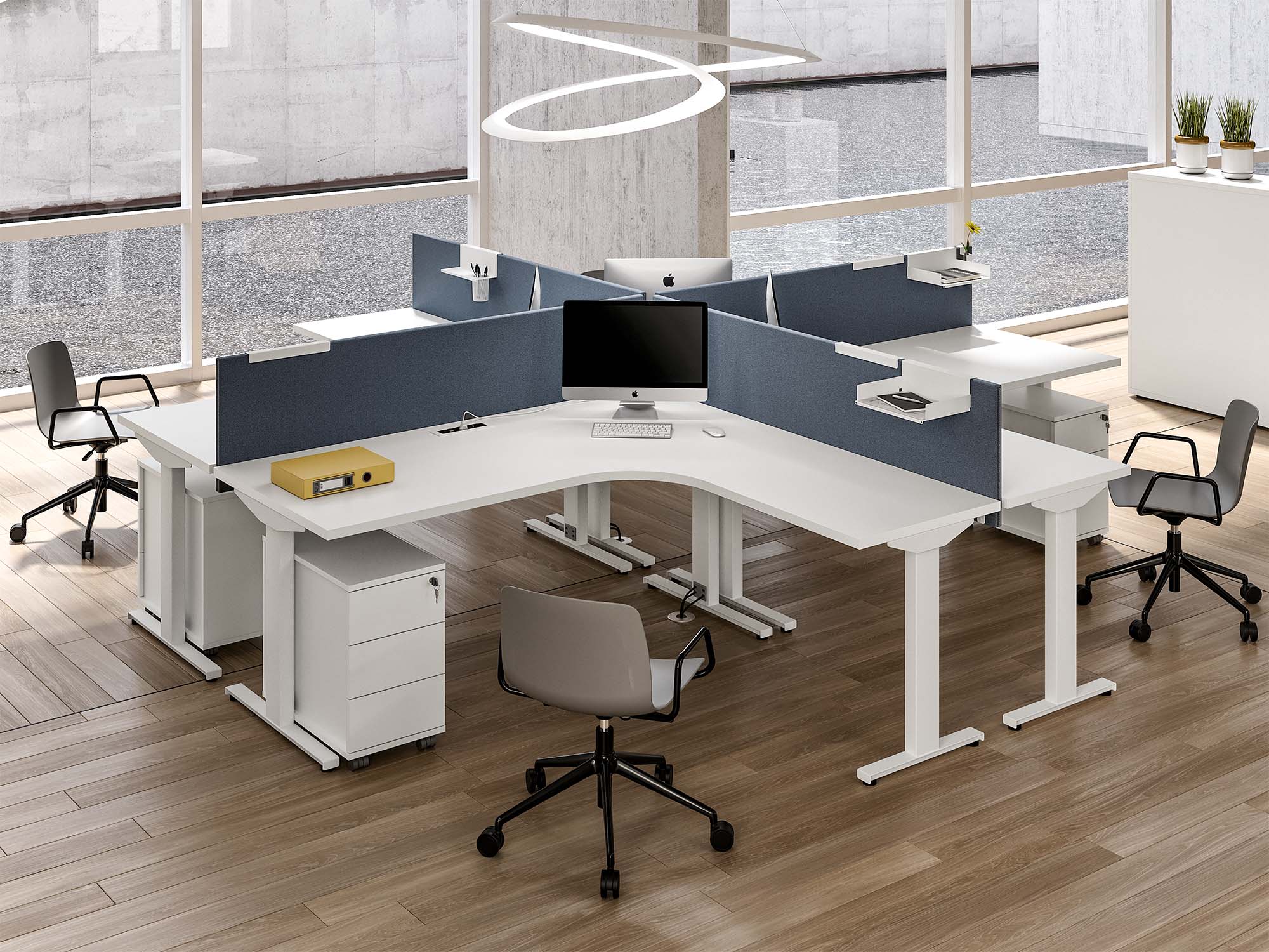 Bench Atra 2 postes avec écrans bleus et plateaux réglables Cap Office Maroc